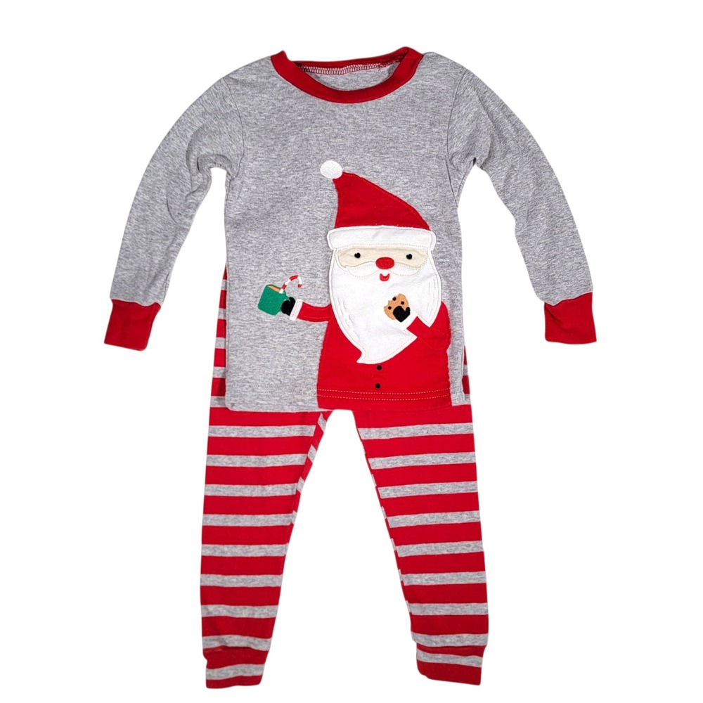 Carters Christmas 2 Pc Pajamas Boys Sz 18M Santa Claus Red Gray Striped‎ Holiday